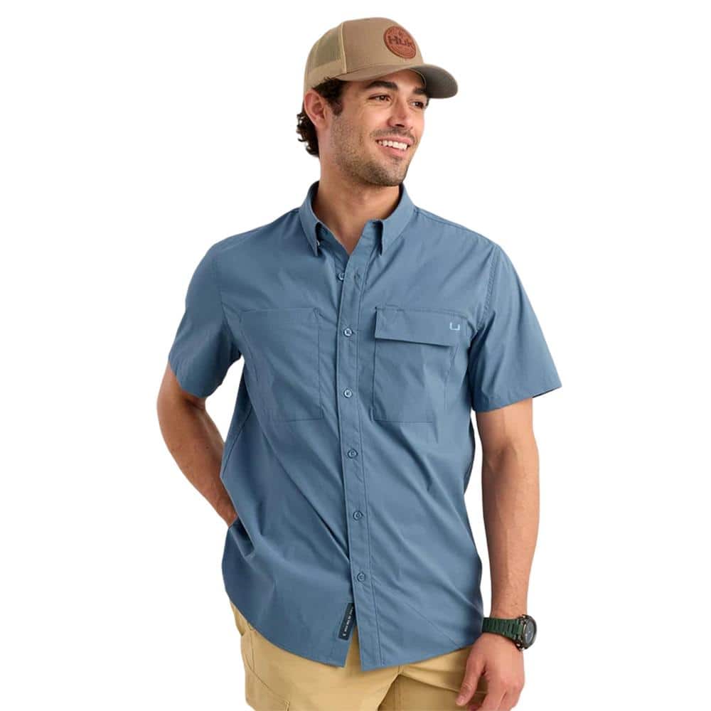 Huk Icon Short Sleeve Button Down Shirt Stormy Blue M