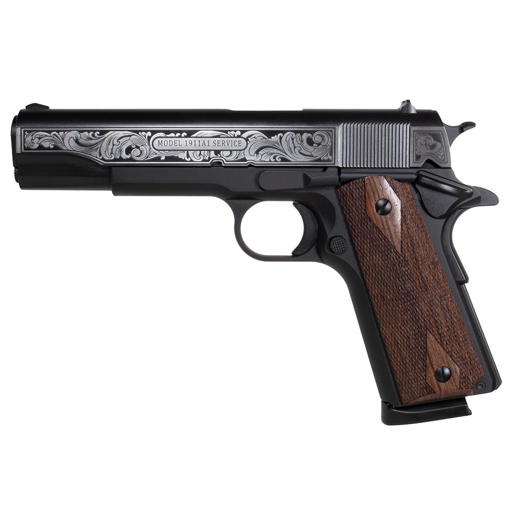 SDS Imports Tisas "Filigree Stainless Steel" 1911 A1 Service 45 Handgun .45 ACP 8rd Magazine 5" Barrel Black Cerakote Picture of SDS Arms 1911A1 Service 45 45ACP Full Size Filigree stainless steel engraving Black