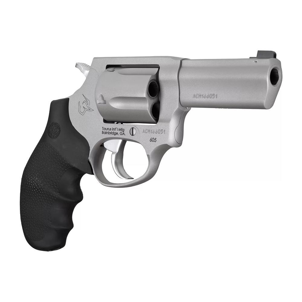 Taurus Defender 605 357 Mag/38 Spl+P Matte Stainless Steel 3 in Hogue Rubber Grip Handgun 5rd Magazine Picture of Taurus International Inc. TAURUS 605 .357MAG 3'' 5 RDS SS/SS N.S. HOGUE GRIP