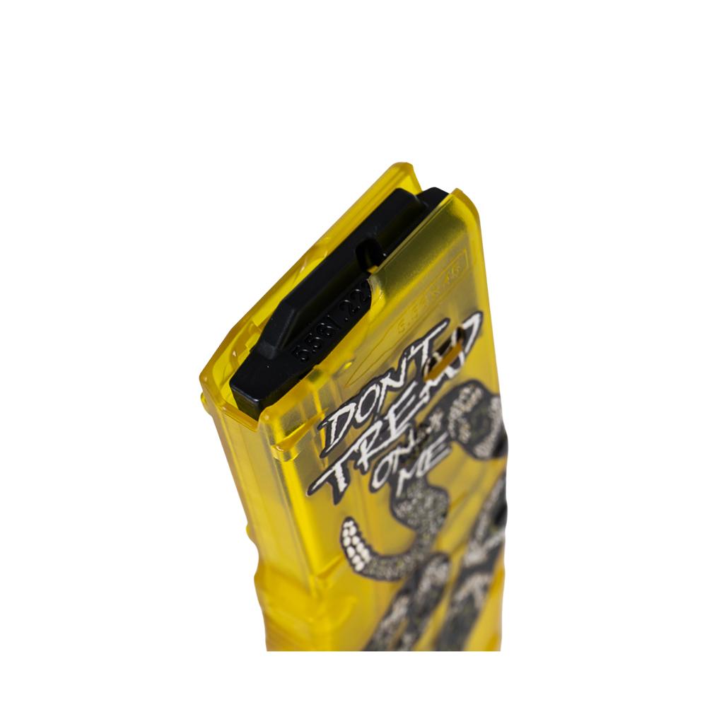Amend2 AR-15 Rifle Magazine Translucent Yellow Don't Tread On Me 5.56x45mm/.223 Rem 30/rd Picture of C&E Innovations DBA Amend2 Amend2 AR-15 5.56x45/223 Rem Mod C Don't Tread on Me Trans Yellow 30 Rd Mag