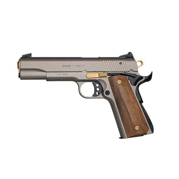 ATI GSG M1911 15th Anniversary Handgun .22 LR 10rd Magazine 5" Barrel Wood Grip Gold Inlay Picture of American Tactical Inc-ATI GSG M1911 HGA 15TH ANNIVERSARY EDITION .22LR 5" BBL WOOD GRIP GOLD FEATURES
