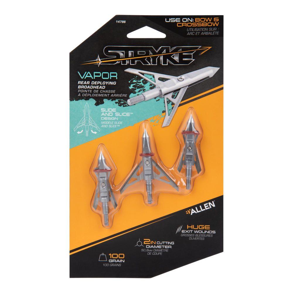 Allen Stryke Vapor Rear Deploying Broadhead 2 Blade 100 Grain 3/ct Picture of The Allen Company Inc. ALLEN REAR DEPLOYING BROADHEAD 100GR 3PK