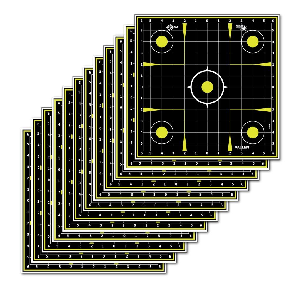 Allen EZ Aim Non-Adhesive Splash Target 12.5" Black and Yellow 30 per Pad Picture of The Allen Company Inc. ALLEN EZAIM SPLASH REACTIVE 12.5 INCH SIGHT GRID 30 PER PAD