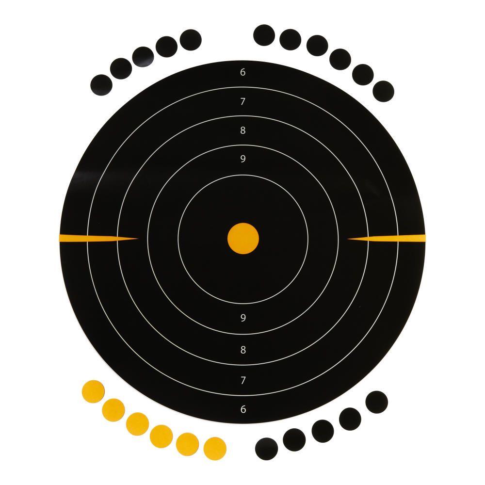 Allen EZ Aim Adhesive Splash Bullseye Target 12" Black and Yellow 25 Pack Picture of The Allen Company Inc. ALLEN EZAIM ADHESIVE SPLASH 12IN BULLSEYE 25 PACK