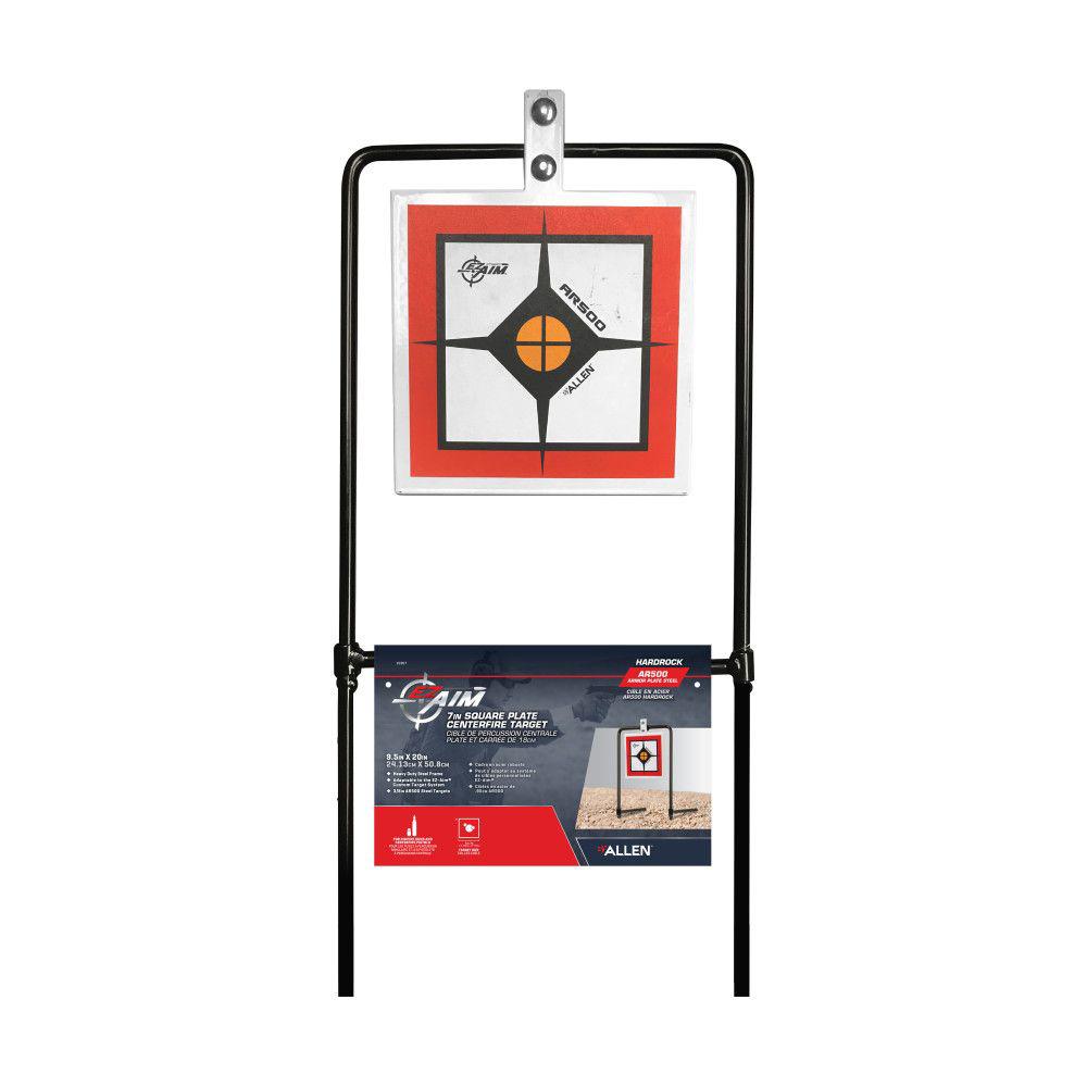 Allen EZ-Aim Hardrock AR500 Square Spinner Target & Stand for Rimfire Rounds & Centerfire Pistols 9.5"W x 20"H White/Red/Black Picture of The Allen Company Inc. HARDROCK AR500 7 INCH SQUARE PLATE WITH STAND