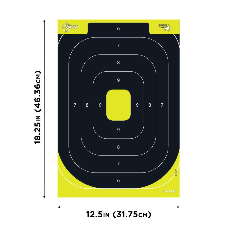 Allen EZ Aim Splash Reactive Paper Target IPSC Silhouette 12.5"x18.25" Yellow and Black 30 per Pad Picture of The Allen Company Inc. ALLEN EZAIM SPLASH REACTIVE 12.5 x 18.25 SILHOUETTE 30 PER PAD