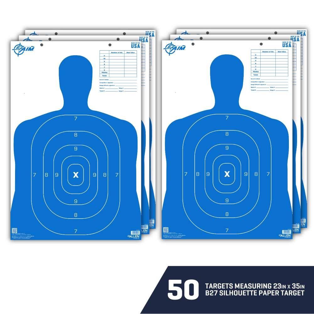 Allen EZ Aim B27 Pro Silhouette Paper Target Blue 23" x 35" 50/ct Picture of The Allen Company Inc. ALLEN EZ AIM SILHOUETTE B27 PAPER TARGET 23 X 35 50 PER PACK