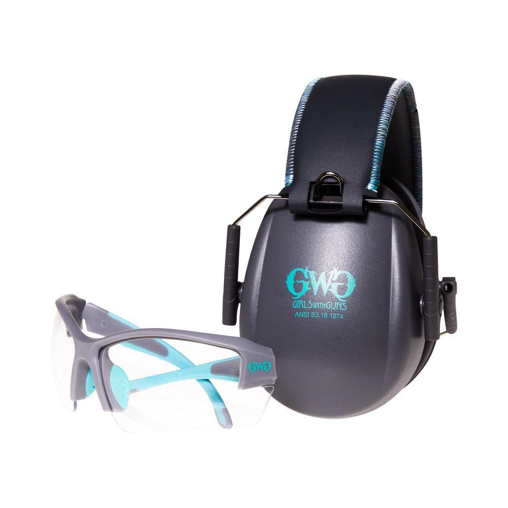 Allen Girls With Guns Assure Protective Safety Glasses & Earmuffs Combo Set Gray/Teal/Black NRR - 23dB Picture of The Allen Company Inc. GWG ASSURE EYE AND EAR COMBO