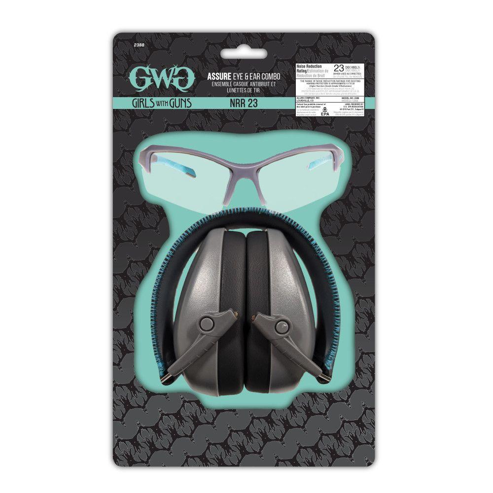 Allen Girls With Guns Assure Protective Safety Glasses & Earmuffs Combo Set Gray/Teal/Black NRR - 23dB Picture of The Allen Company Inc. GWG ASSURE EYE AND EAR COMBO