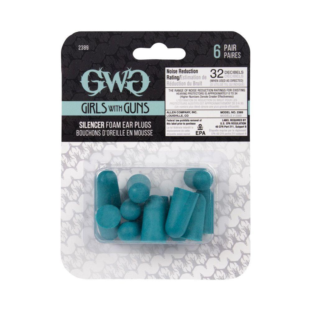 Girls With Guns Silencer Foam Earplugs 32 dB NRR 6-Pairs per Pack Teal Picture of The Allen Company Inc. GWG SILENCER FOAM EAR PLUGS 6 PAIR PER PACK