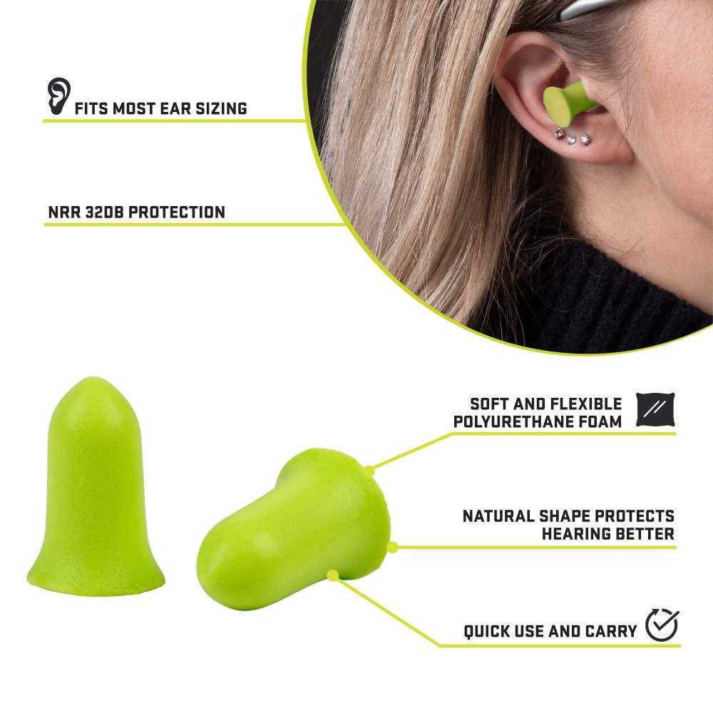 Allen ULTRX Tapered Foam Ear Plugs 32dB Lime 25 Pairs Jar Picture of The Allen Company Inc. UltrX Tapered Foam Ear Plugs - 25 Pairs Jar - Lime
