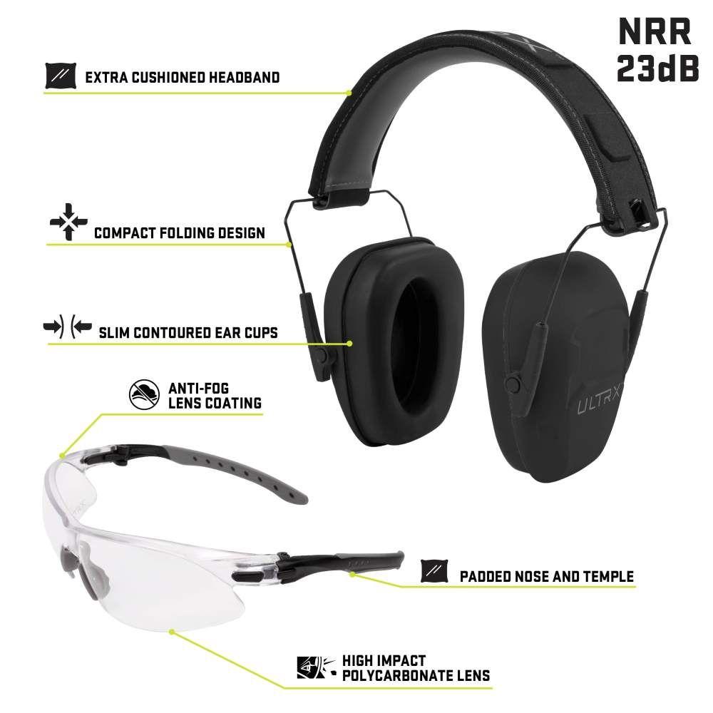 Allen ULTRX Shield Ear & Eye Combo Passive Earmuff 23dB Midnight Grey Shooting Glasses Clear Picture of The Allen Company Inc. ALLEN ULTRX SHIELD EAR/ EYE PROTECTION COMBO GRAY