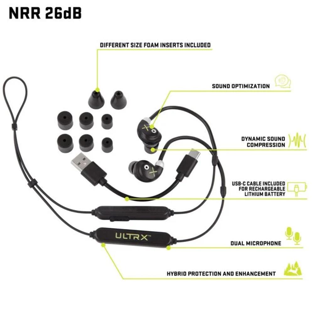 Allen ULTRX Bionic Fuse Bluetooth Around the Neck Electronic Ear Buds 26dB Black Picture of The Allen Company Inc. ULTRX Bionic Fuse Bluetooth Around the Neck Earbuds - Black