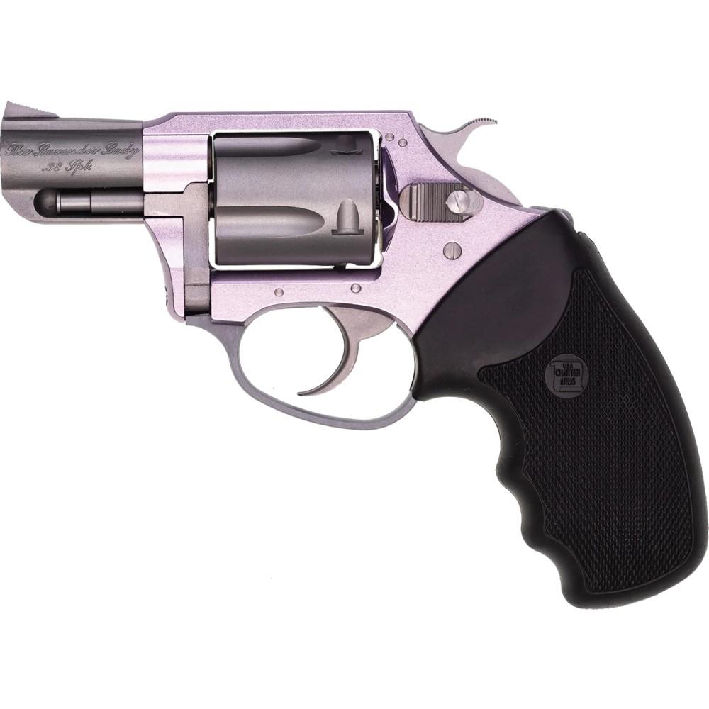 Charter Arms Lavender Lady Handgun 5rd Capacity .38 Spl 2" Barrel Lavender with Black Grip REFURBISHED Picture of Charter Arms Lavender Lady .38 Spl.Lavender/Stainless Steel 2in Brl Referb.