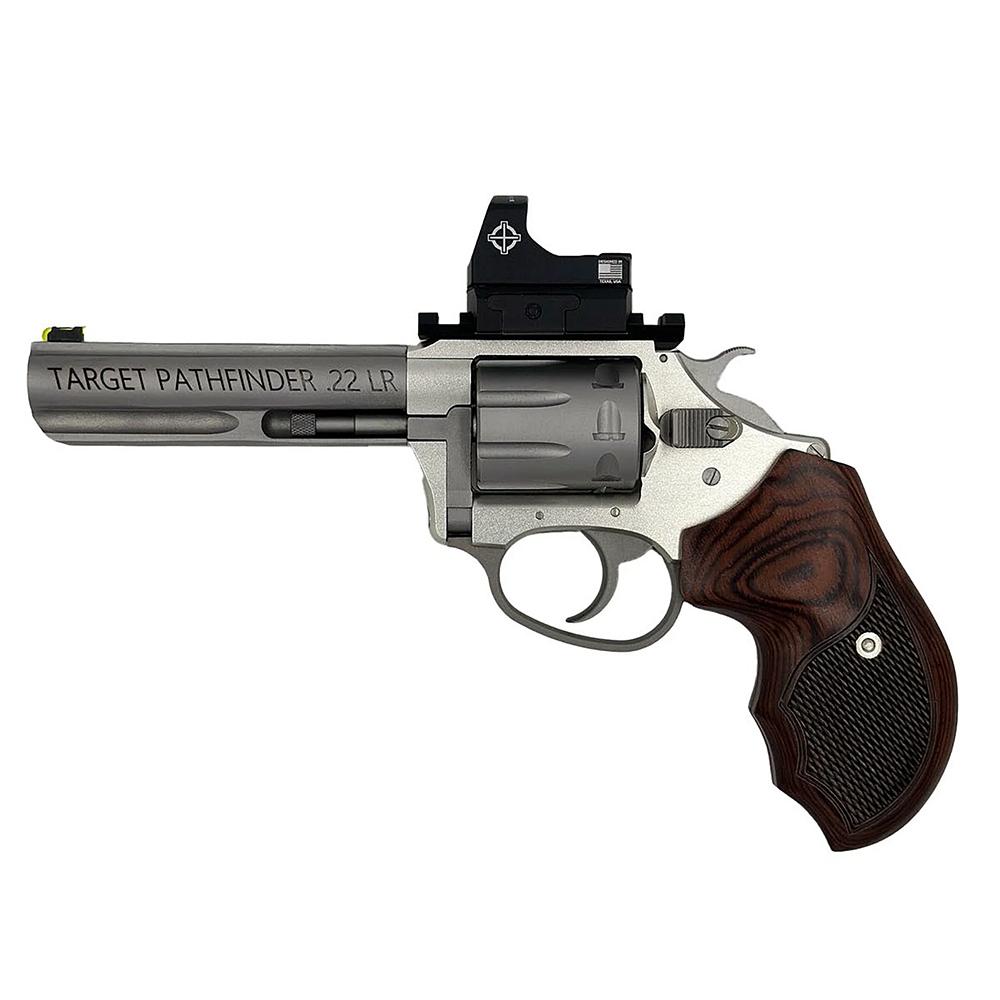 Charter Arms Target Pathfinder Handgun .22 LR 8rd Capacity 4.2" Barrel Black Picture of Charter Arms Carter Target Pathfinder 4.2in .22LR 8 Shot RoseWood Grip Picatinny Optic