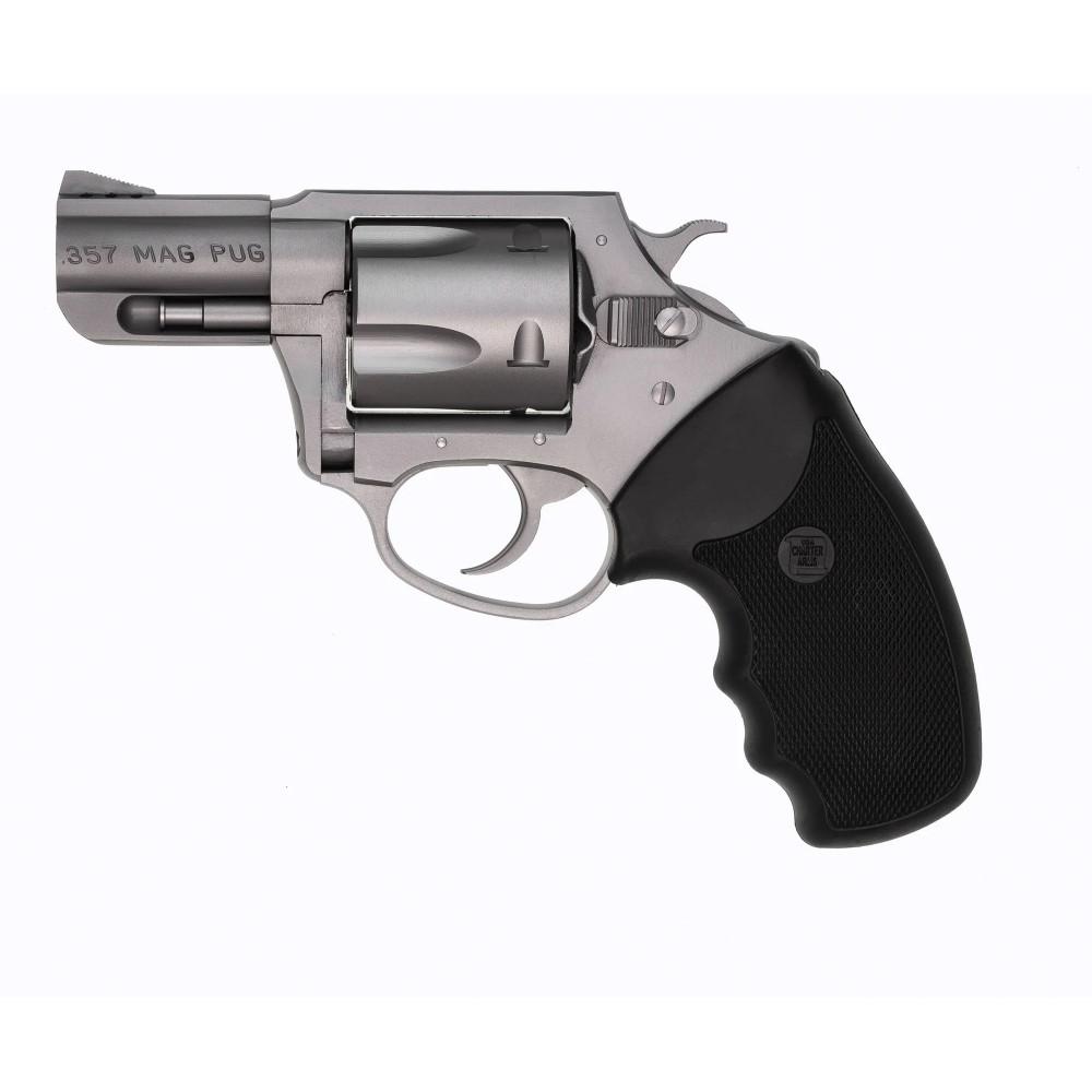 Charter Arms .357 Mag Pug Handgun .357 Mag 5rd Capacity 2.2" Barrel Silver with Full Size Black Grip Picture of Charter Arms MAG PUG 357 SS 2.2' FULL