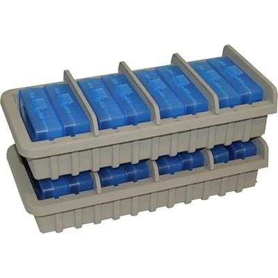 MTM AR9M Ammo Rack with 8 P50-9M-24 Ammo Boxes Clear Blue and Dark Earth Picture of Mtm Molded Products Company MTM AMMO RACK WITH 9 P50-9M-24 AMMO BOXES CLR BLUE/DK EARTH