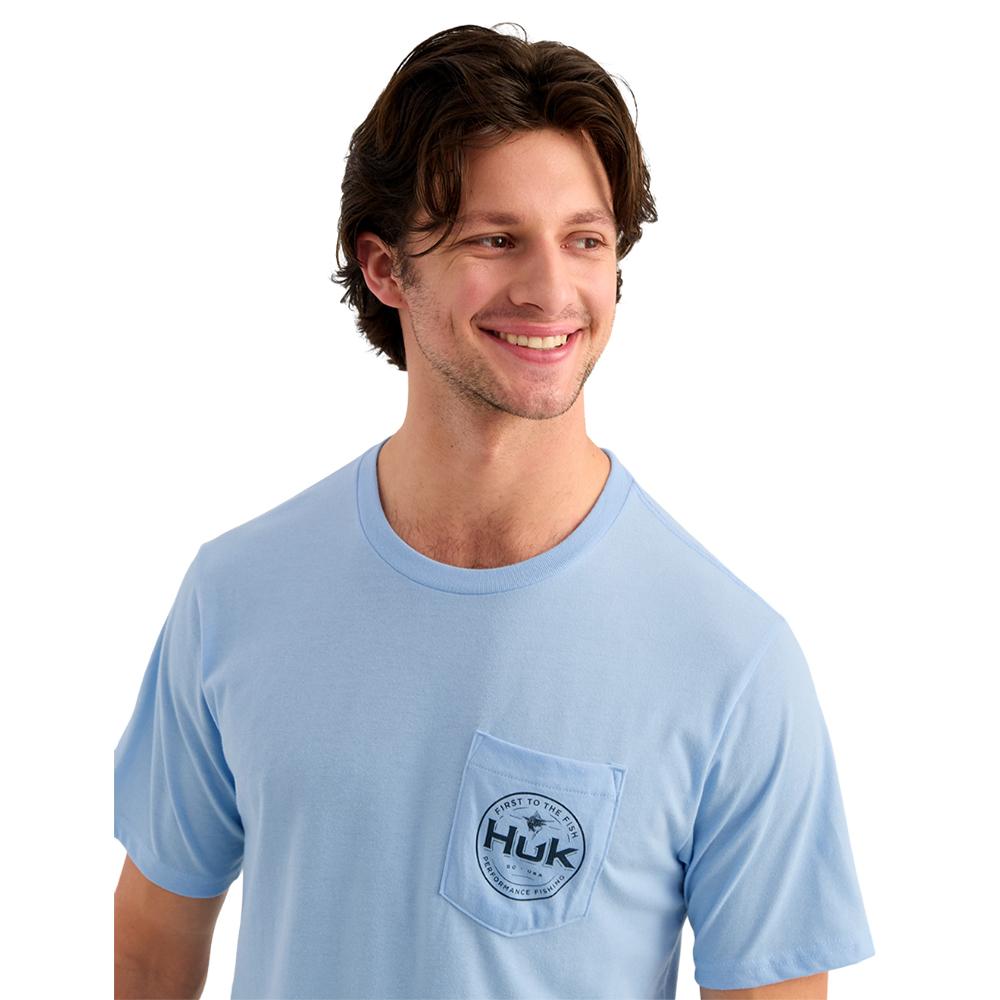 Huk Marlin Circle Short Sleeve Pocket Shirt Cerulean S Picture of Marolina DBA HUK MARLIN CIRCLE SS POCKET TEE CERULEAN SIZE S