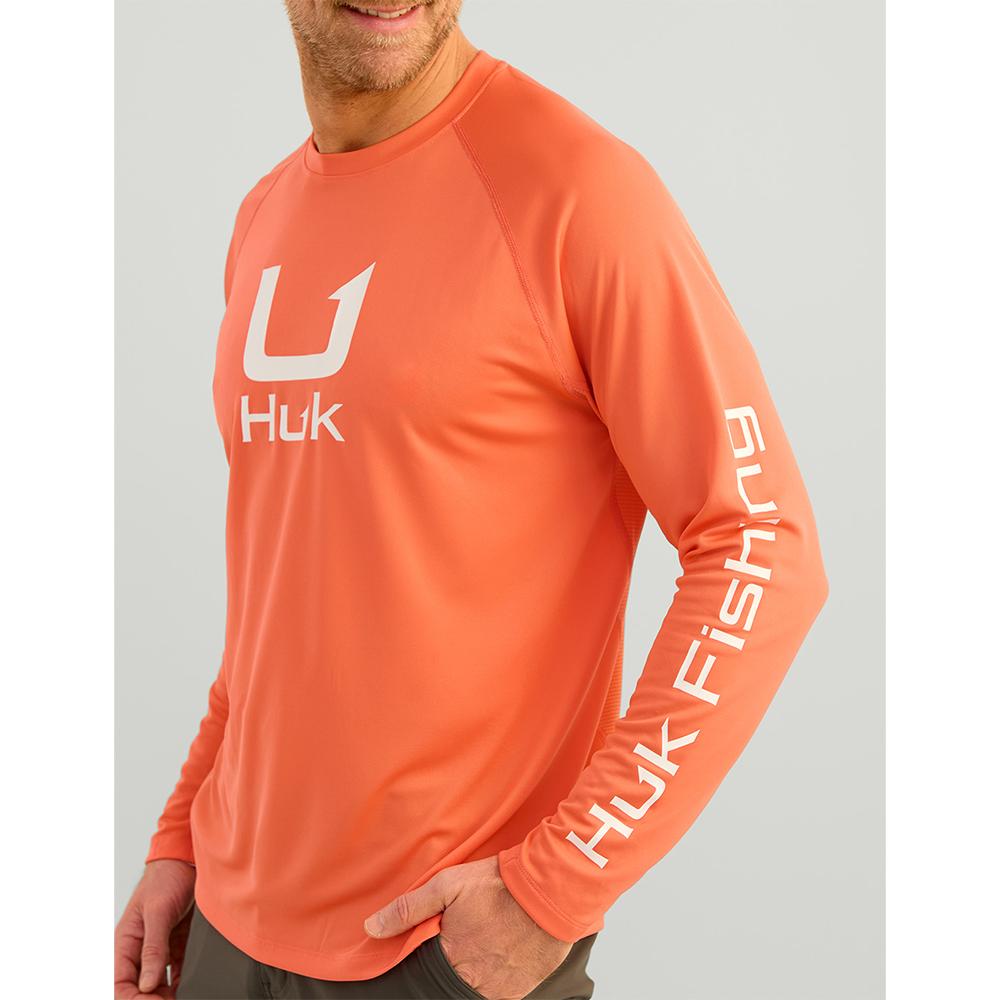 Huk Icon Crew Long Sleeve Shirt Fresh Salmon L Picture of Marolina DBA HUK HUK ICON LS CREW FRESH SALMON LS L