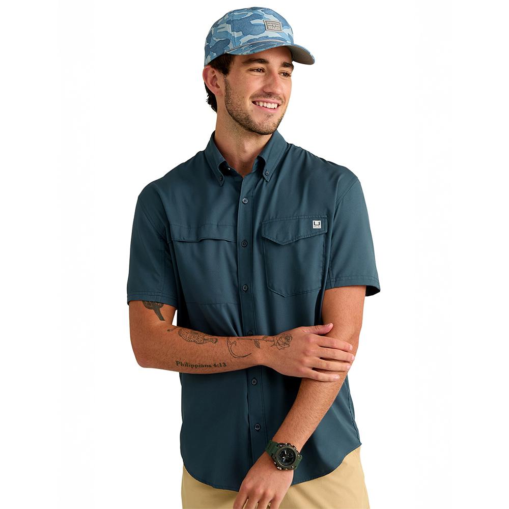 Huk Tide Point Short Sleeve Button Down Shirt Sea Storm XL Picture of Marolina DBA HUK TIDEPOINT SS SHIRT SEA STORM SIZE XL