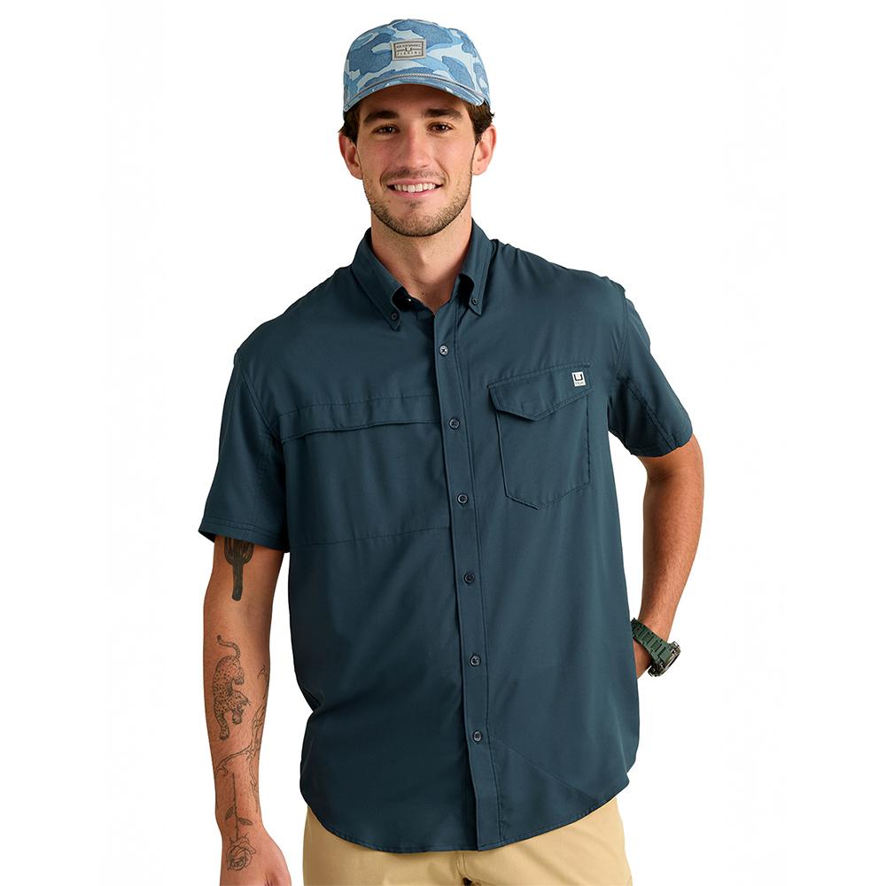 Huk Tide Point Short Sleeve Button Down Shirt Sea Storm XL Picture of Marolina DBA HUK TIDEPOINT SS SHIRT SEA STORM SIZE XL