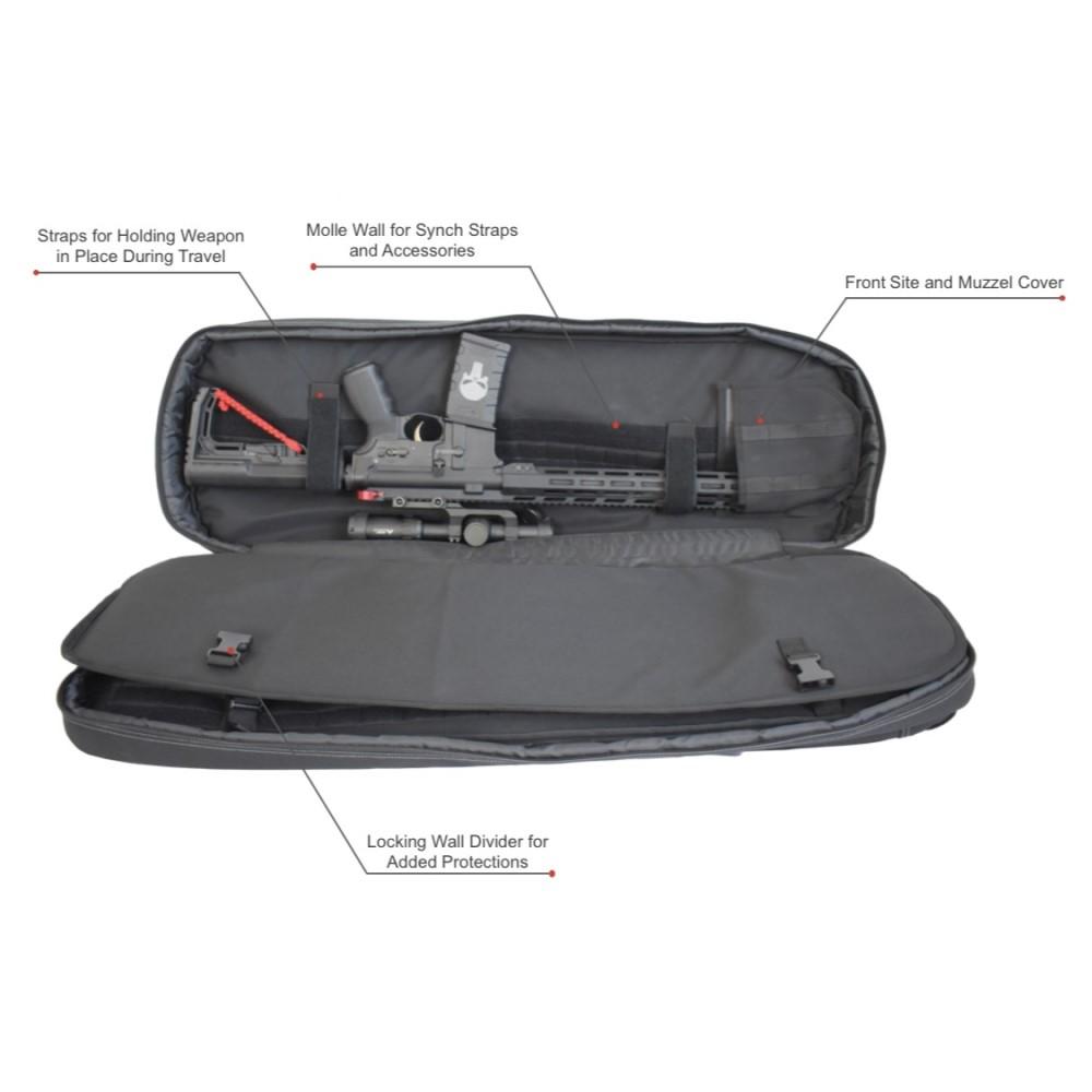 Advance Warrior Solutions Frame 36" Rifle Case with Backpack Strap Black with Grey Picture of Advance Warrior Solutions LLC FRAME 36" RIFLE BACKPACK COLOR BLACK / GREY / TSA LOCK