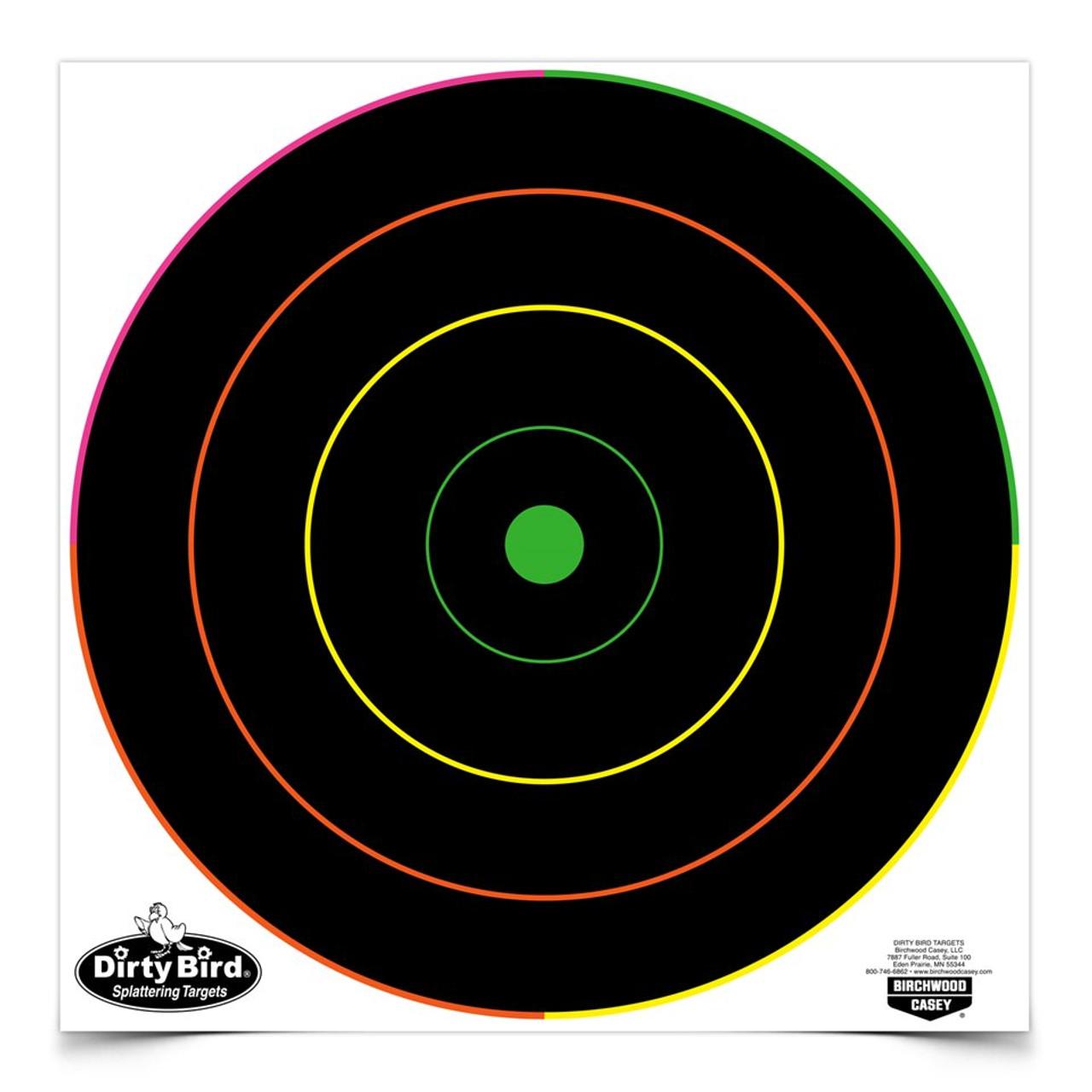 Birchwood Casey Dirty Bird 12" Multicolor Bull's-Eye Target 100/ct Picture of Birchwood Casey BC DIRTY BIRD 12in MULTI-COLOR BULLS-EYE TARGETS - 100 SHEETS