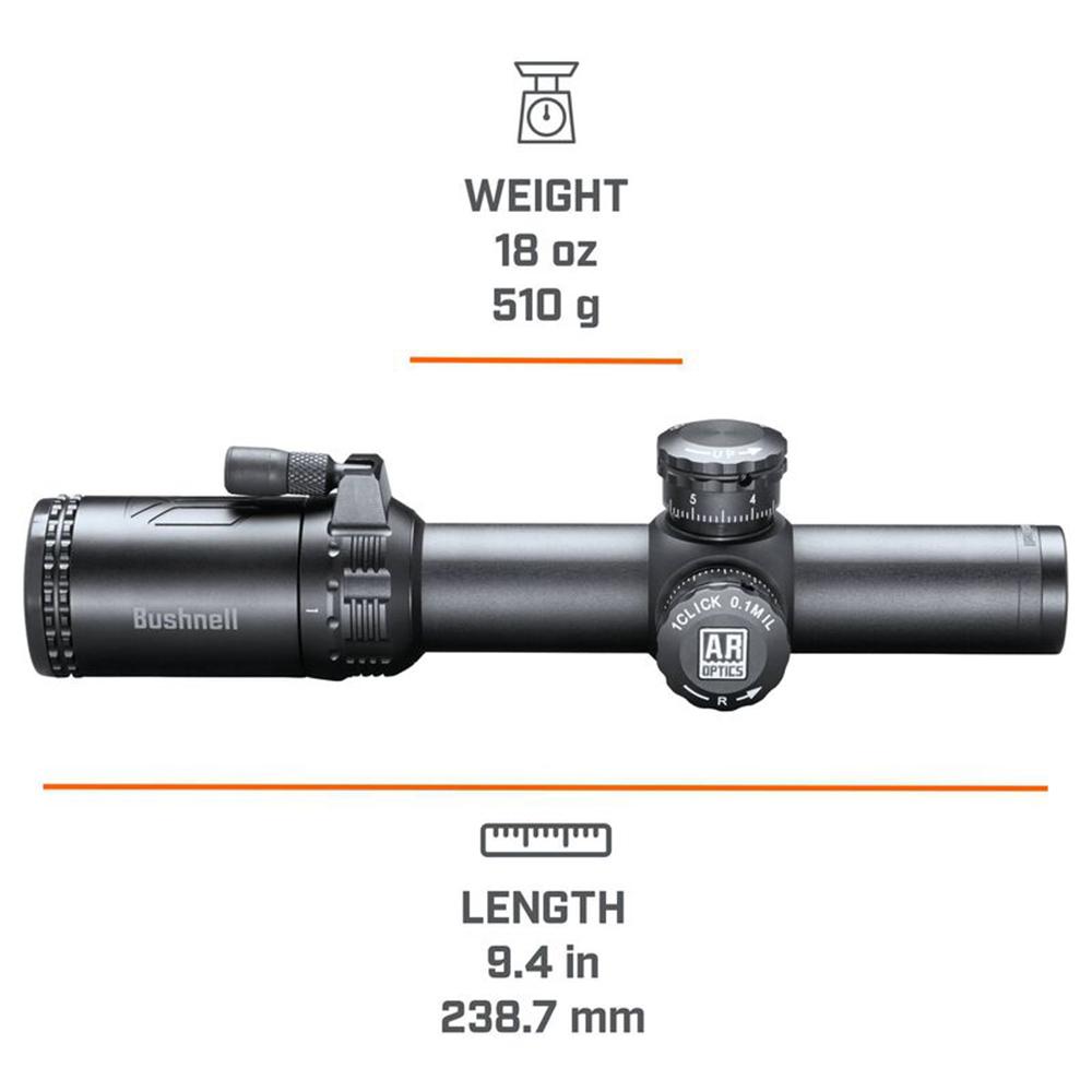 Bushnell AR Rifle Scope - 1-4x24mm Illuminated BTR-1 Reticle Black Matte Picture of Bushnell Riflescope 1-4X24 AR OPTICS ILL BTR-1 BOX 6L