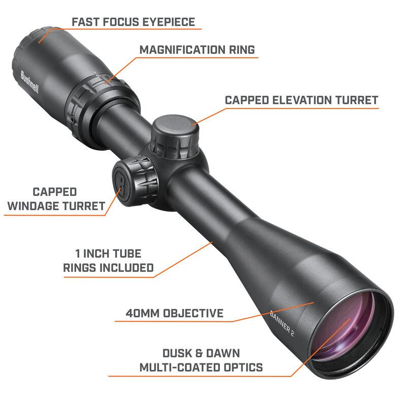 Bushnell Banner 2 Rifle Scope 3-9x40 1" SFP DOA Quick Ballistic Non Illum. Black with Rings Picture of Bushnell Bushnell 3-9x40 Banner 2 Black Riflescope BDC w/rings Hang Box
