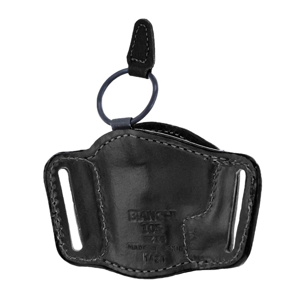 Bianchi 105 Minimalist Belt Slide Holster for Glock 17/19/20/21 Black RH Picture of Bianchi #105 Min Open T&B w/Elastic Retainer Blk RH SZ13/15 Ber 92F/FS G17