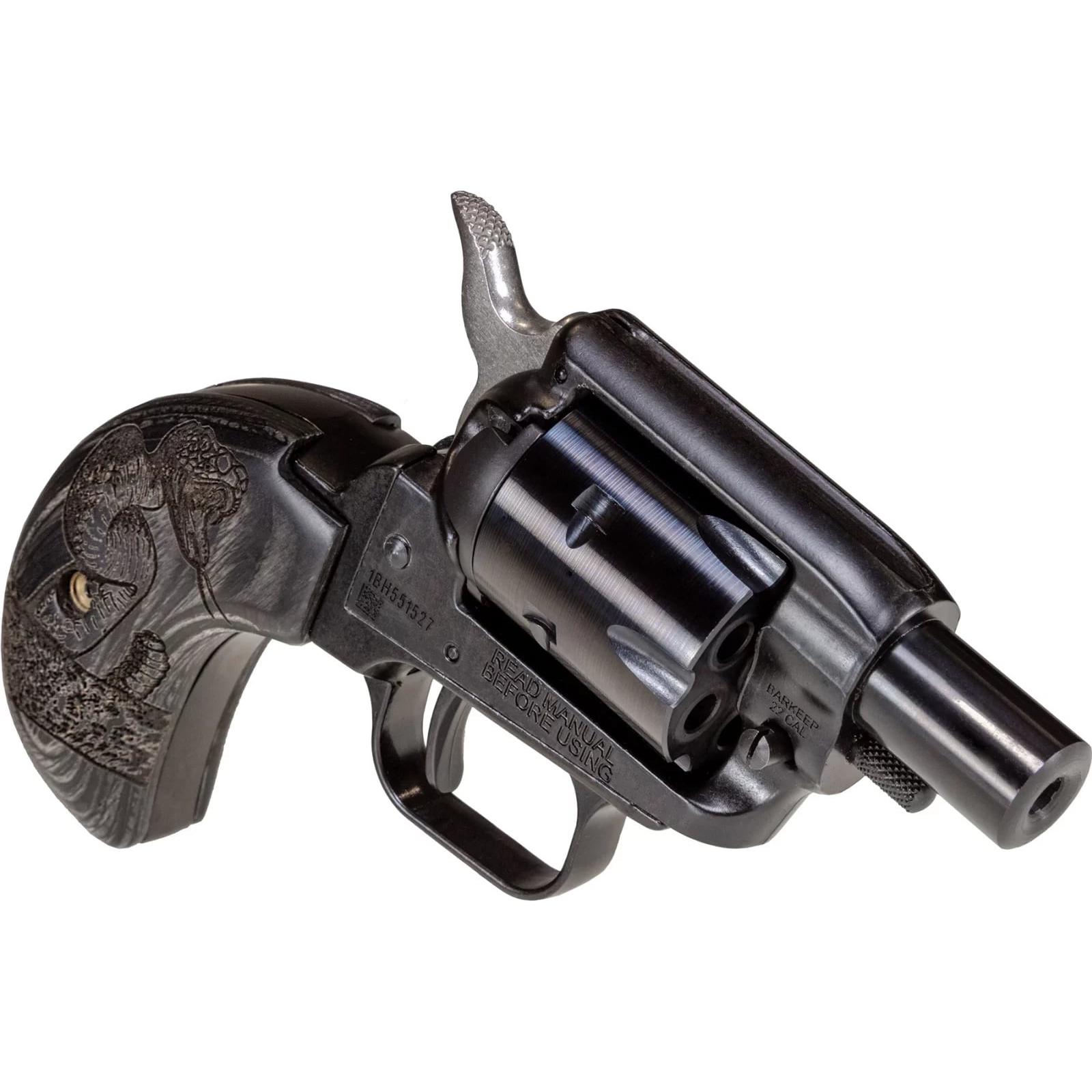Heritage Barkeep Boot Custom Wood Burnt Snake Handgun 22 LR 6rd Magazine 1.68" Barrel Black Picture of Taurus International - Heritage HERITAGE BARKEEP BOOT 22LR BK/BK 1'' 6 RDS BH WB02 SNAKE