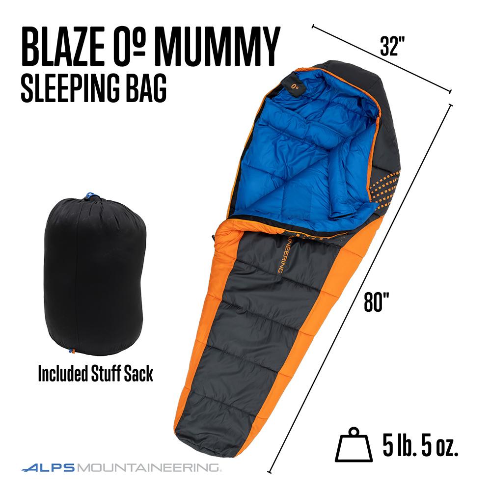 Alps Mountaineering Blaze 0° Regular Sleeping Bag 32x80 Charcoal/Orange Picture of ALPS Brands Blaze 0° Regular 32x80 Sleeping Bag Charcoal/Orange