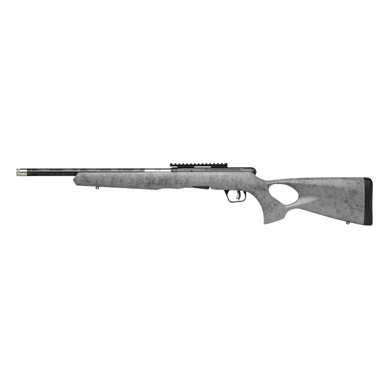 Savage Arms A22 Timberlite Thumbhole Rifle .22 LR 10rd Magazine 18" 1/2x28 Threaded Barrel Grey with Black Spiderweb Picture of Savage Arms Savage A22 TIMBERLITE THUMBHOLE 22 LR SEMI AUTO 10 RND 18''
