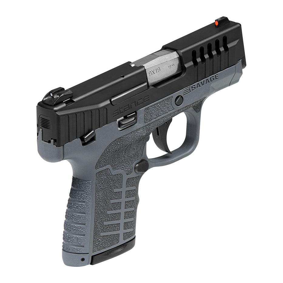 Savage Arms Stance Grey Manual Safety Handgun 9mm 7 & 8rd Magazines 3.2" Barrel Grey Picture of Savage Arms STANCE MC9MS GRY MicroComp SnglStack 7+1/8+1 AmbiMag std3-dot ManThumbSafe