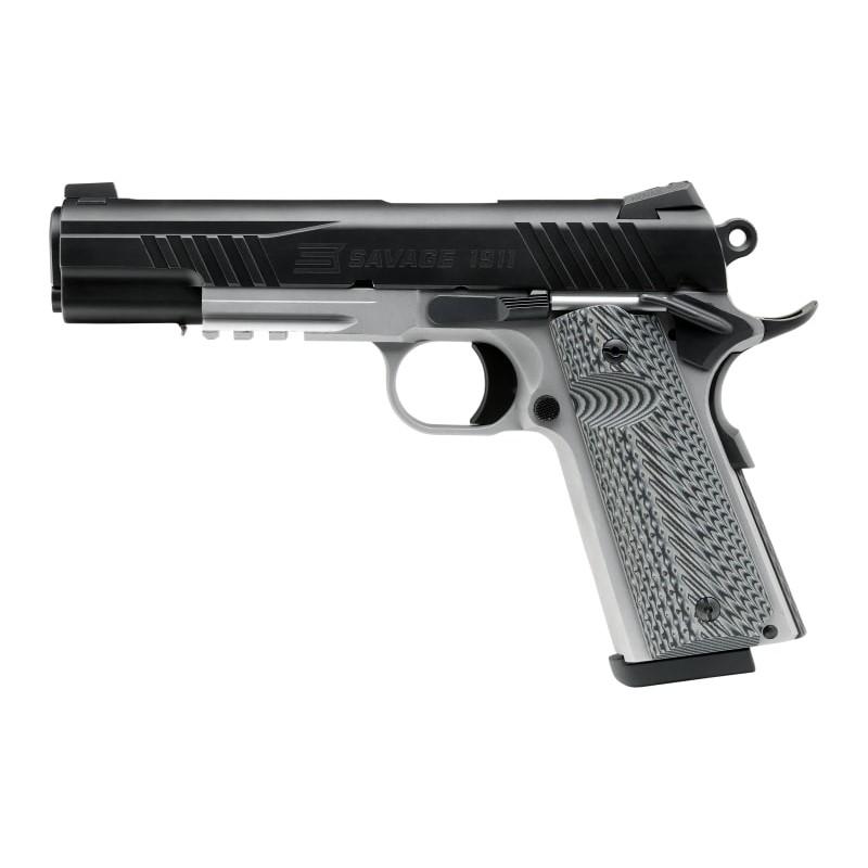 Savage 1911 Gov't Style Handgun 9mm Luger 10rd Magazines (2) 5" Barrel Black and Stainless with Rail Picture of Savage Arms SAVAGE 1911 GOV'T STYLE RAIL GUN SEMI-AUTO 9MM 10+1 2-TONE BLK/STNLS