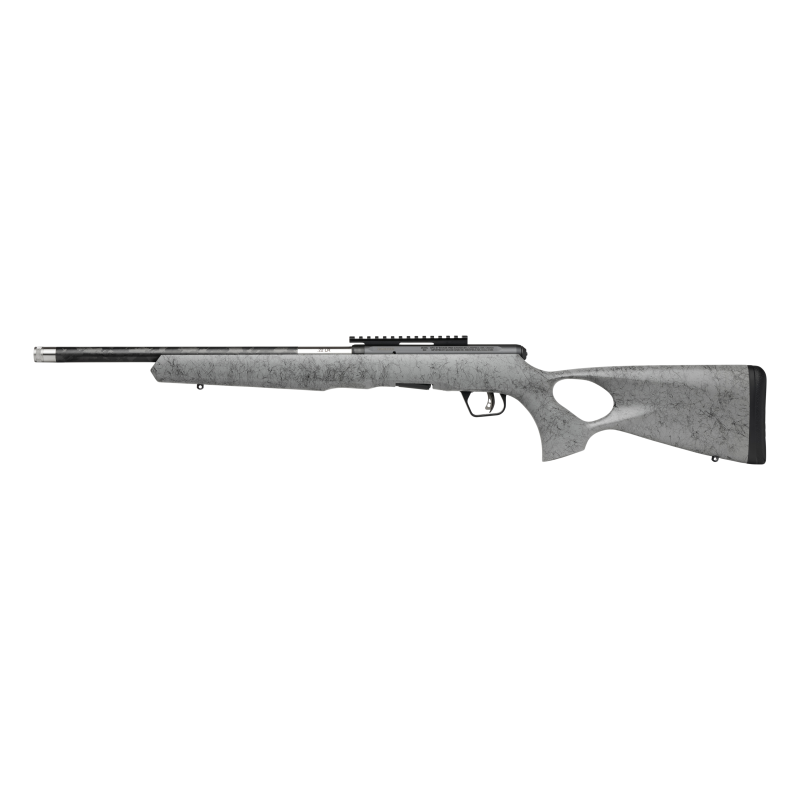 Savage Arms B22 Timberlite Thumbhole Rifle .22 LR 10rd Magazine 18" 1/2x28 Threaded Barrel Grey with Black Spiderweb Picture of Savage Arms Savage B22 TIMBERLITE THUMBHOLE 22 LR BOLT 10 RND 18''