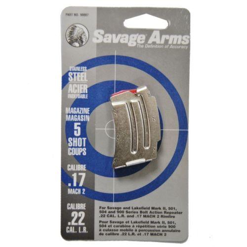 Savage Arms Mark II Series .22 LR / .17 MACH 2 Magazine Stainless Steel 5/rd Picture of Savage Arms MK II SERIES 22 LR / 17 MACH 2 5 SHOT MAGAZINE STAINLESS