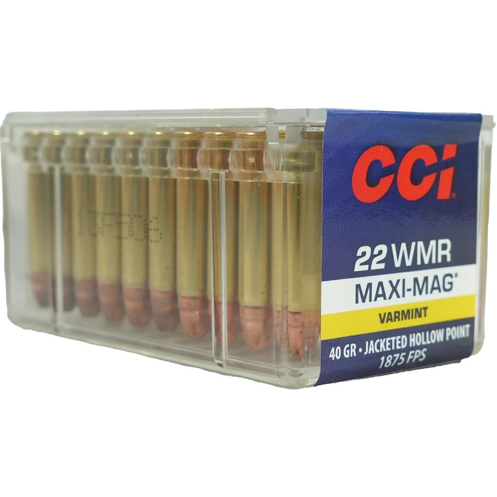 CCI Maxi-Mag Rimfire Ammunition .22 WMR 40 gr JHP 1875 fps 50/ct Picture of Cci CCI WMR MAXI MAG 40GR JHP AMMO 50RD