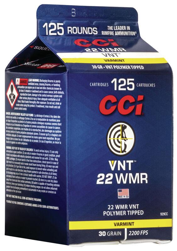 CCI Varmint Rimfire Ammunition .22 WMR 30 gr VNT 2200 fps 125/ct Picture of Cci CCI WMR 30GR VNT AMMO 125CT POUR PACK