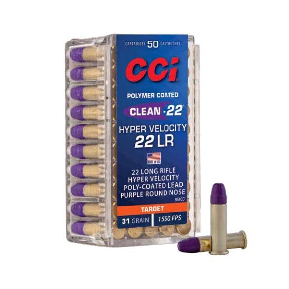 CCI Clean-22 Hyper Velocity Purple Rimfire Ammunition .22 LR 31gr RN 1550 fps 50/ct Picture of Cci CCI 22 LR HYPER VELOCITY CLEAN -22 PURPLE 31GR LN AMMO 50RD
