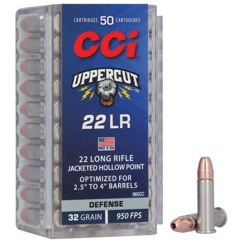 CCI Uppercut Rimfire Ammunition .22 LR 32gr HP 950 fps 50/ct Picture of Cci CCI 22LR UPPERCUT 32GR PLATED HP AMMO 50RD