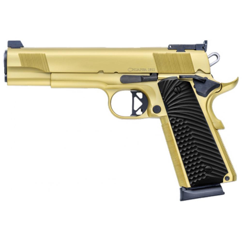 Chiappa 1911 Empire Handgun .45 ACP 8rd Magazines (2) 5" Barrel Gold with Black Grip Picture of Chiappa Firearms USA Ltd Chiappa 1911 Empire 45ACP 5In 8Rd Gold Blk G10 Grip Trgt Rear Sight