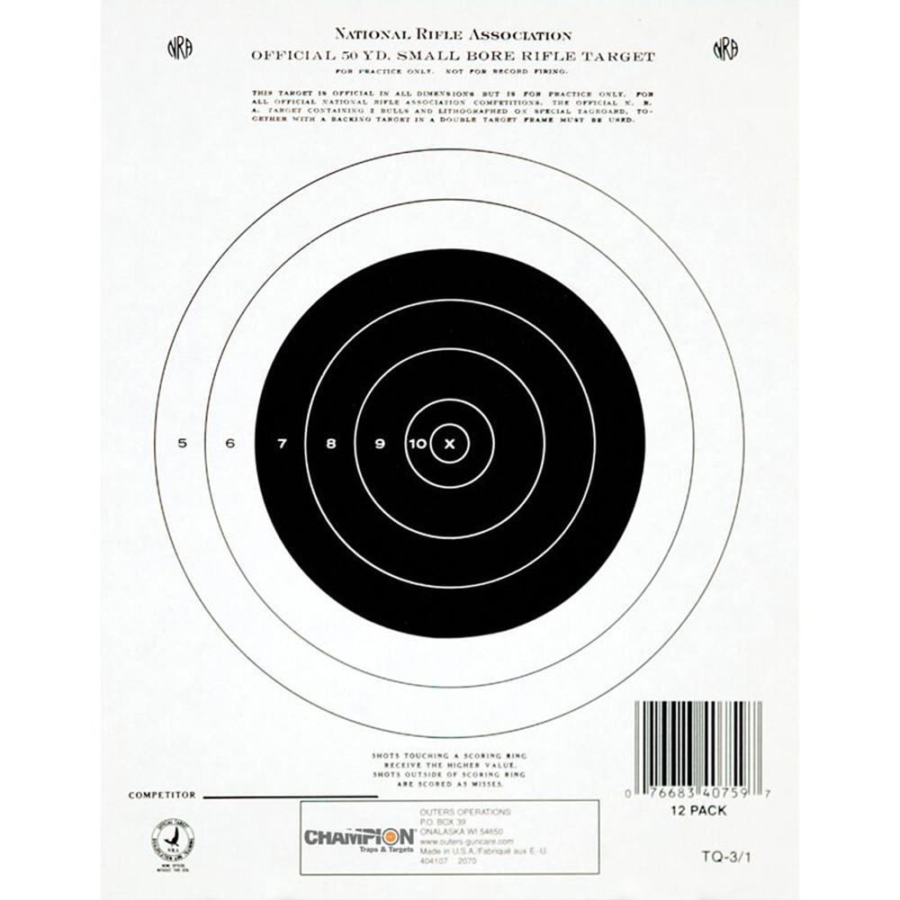 Champion Official NRA Paper Targets GTQ-3/1 50 yd Small Bore Rifle Single Bull 12/ct Picture of Champion GTQ 3/1 50YD TRGTS 12PK 1/BULL