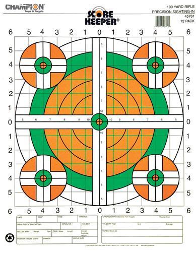 Champion Scorekeeper Targets Fluorescent Orange & Green Bull - 100 yd. Rifle Sight-In 12/Pack Picture of Champion 100 YD SIGHT-IN RIFLE FLOURESCENT 12PK