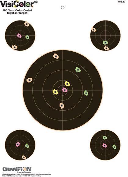 Champion VisiColor High-Visibility Paper Targets 8" Bull w/4 extra Bulls 10/Pack Picture of Champion VISICOLOR - SIGHT-IN TARGET 8"