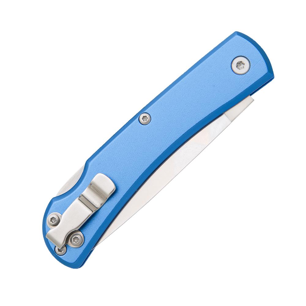 Bear & Son Locking Farmhand Folding Knife 2-3/4" Drop Point Blade Blue with Clip Picture of Bear & Son Cutlery BEAR & SON 3 5/8'' BLUE ALUMINUM SMALL LOCKING FARMHAND W/CLIP