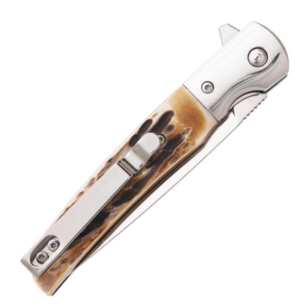 Bear & Son Rancher Sideliner Folding Knife 3-3/8" Drop Point Blade Stag Bone Picture of Bear & Son Cutlery BEAR & SON 4 1/4'' D2 STAG BONE RANCHER SIDELINER