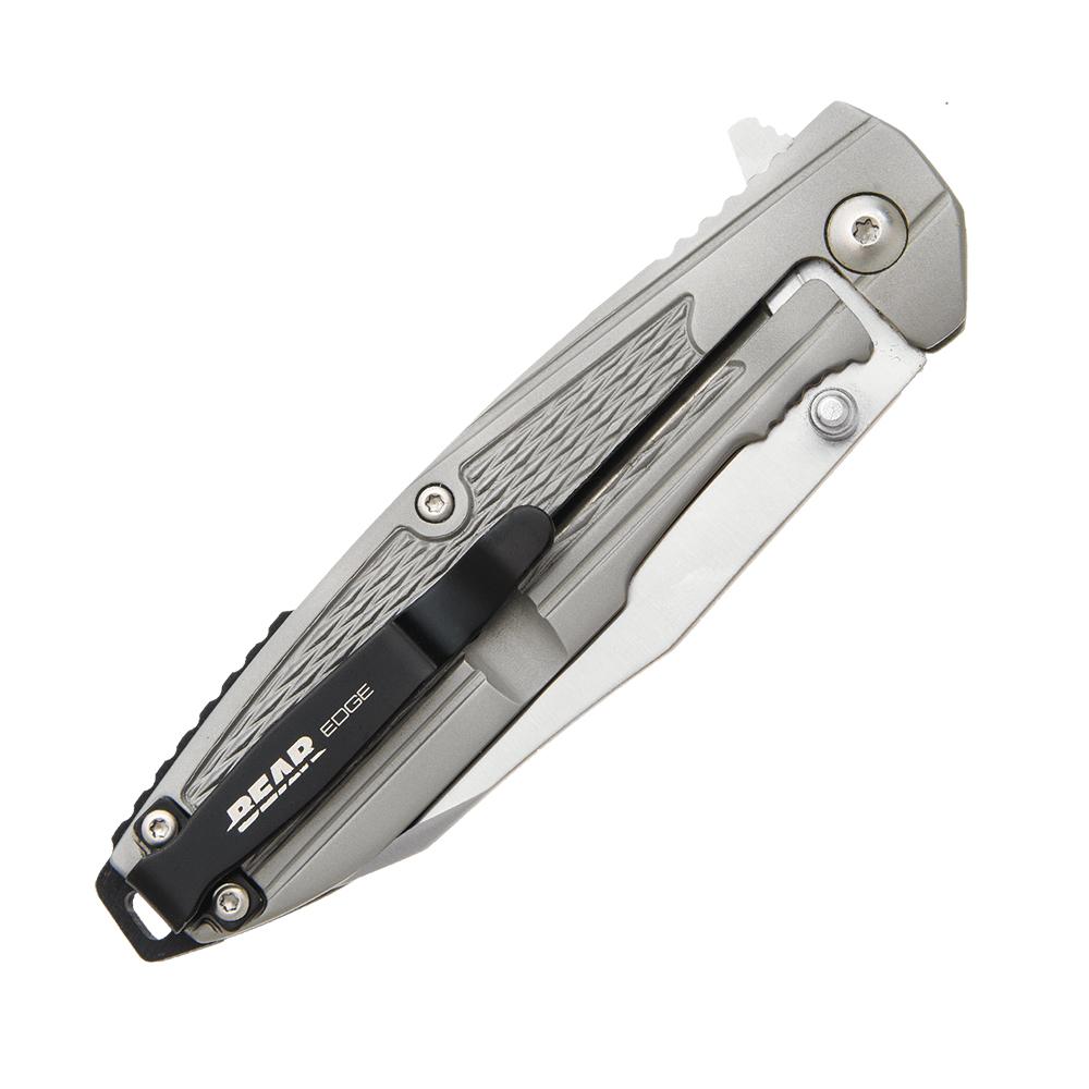 Bear & Son Frame Lock Folding Knife 3-1/4" Reverse Tanto Blade Grey Picture of Bear & Son Cutlery BEAR & SON 4 1/4'' STAINLESS STEEL HANDLE W/REVERSE TANTO BLADE