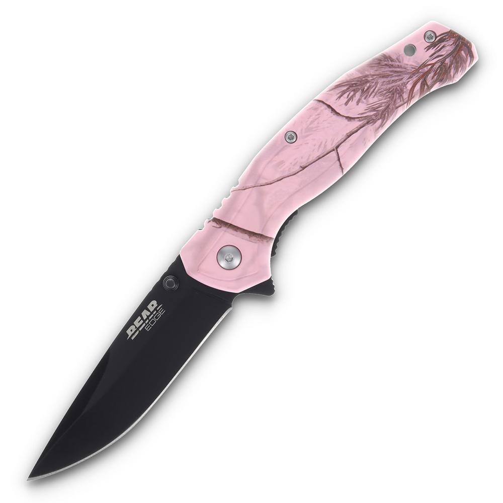 Bear & Son Edge Brisk 2.0 Folding Knife & Sharpener Combo Drop Point Blade Pink Camo Picture of Bear & Son Cutlery Bear & Son Brisk 2.0 / Sharpener Combo Pink Camo