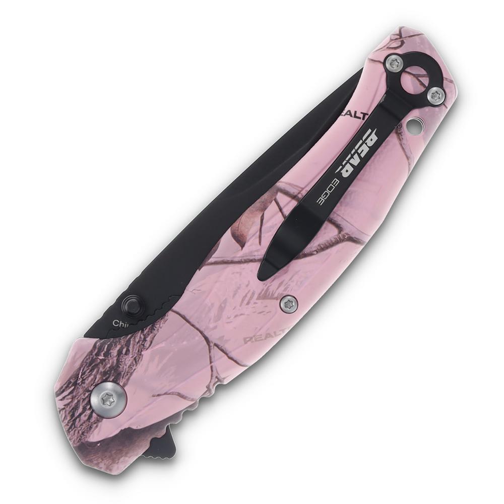 Bear & Son Edge Brisk 2.0 Folding Knife & Sharpener Combo Drop Point Blade Pink Camo Picture of Bear & Son Cutlery Bear & Son Brisk 2.0 / Sharpener Combo Pink Camo